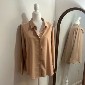 Diosun large long sleeve collared button down shirt cream tan neutral casual